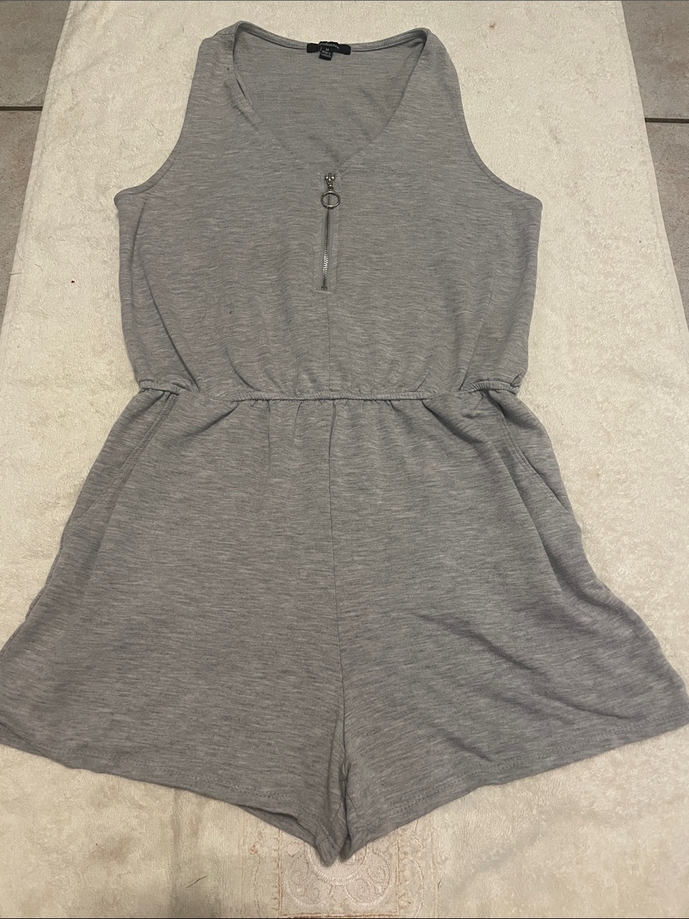 Ambiance Grey Sleeveless Romper with Front Zip